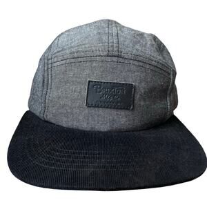 Brixton Grade 5 Panel Leather Strap Back Hat Corduroy Brim Black Grey